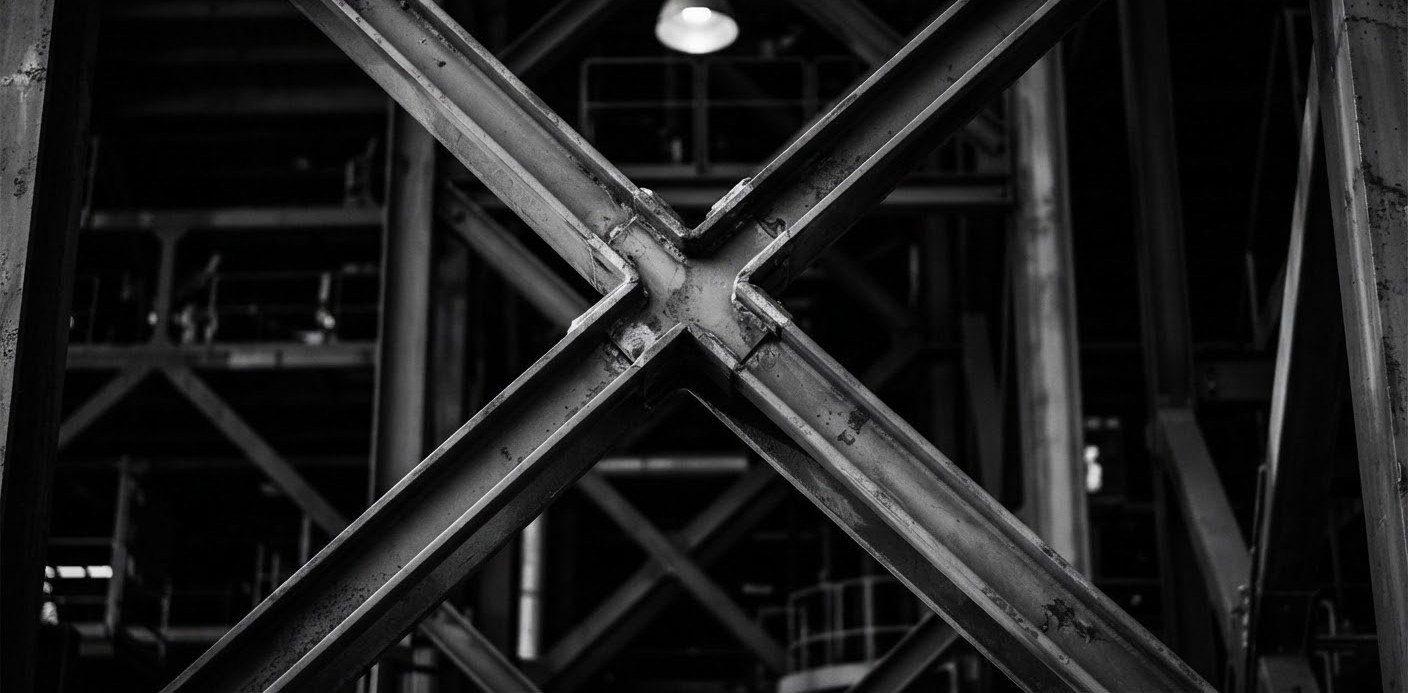 Structural steel beams in an industrial facility